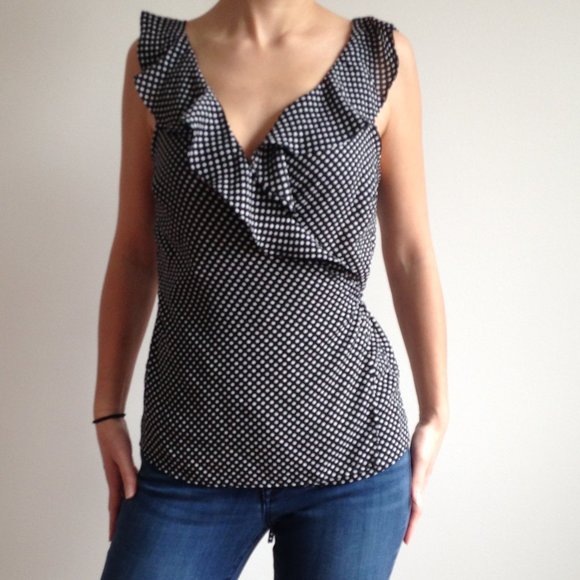 Dynamite Tops - Dynamite - Sleeveless Polka Dot Wrap Top